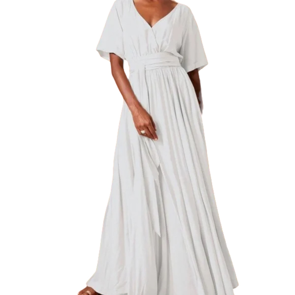 Erika Pena Farrah Tie Waist Short Sleeve White Festival Maxi  Dress Size XS